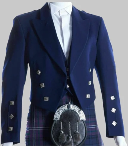 Hand Made Scottish Blue Prince Charlie Jacket with Vest