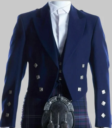 Hand Made Scottish Blue Prince Charlie Jacket with Vest