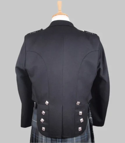 Traditional Scottish Black Prince Charlie Jacket with Three Button Vest