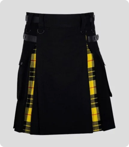 Black Cotton Macleod of lewis Tartan Scottish Utility Cargo Hybrid Kilt