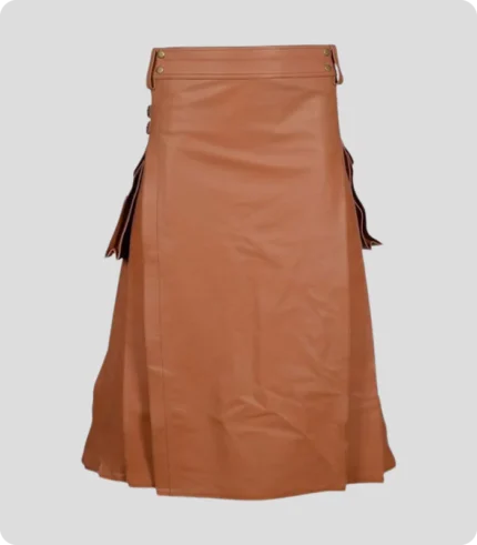 Brown Leather Utility Kilt For Men