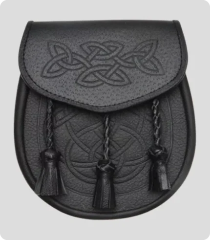 Celtic Interweave Woven Tassel Black Leather Sporran