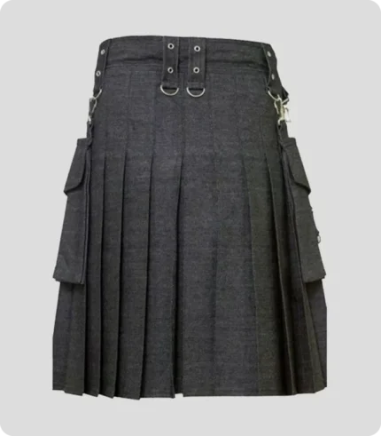 Elegant Relaxed Black Denim Kilt