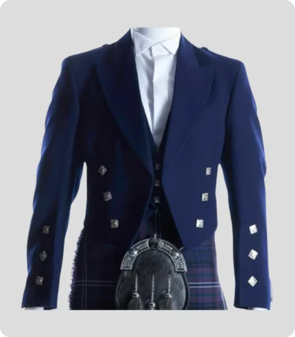 Hand Made Scottish Blue Prince Charlie Jacket with Vest