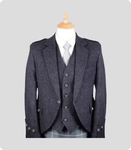 Hand Made Scottish Charcoal Grey Argyle Jacket