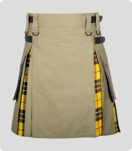 Khaki Cotton Mecleod of Lewis Tartan Scottish Utility Cargo Hybrid Kilt