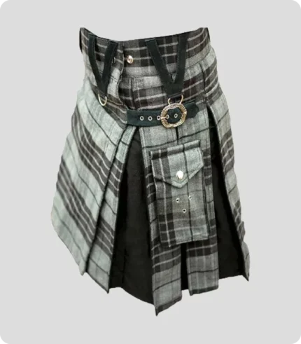 Modern Grey Box Pleated Hybrid Kilt